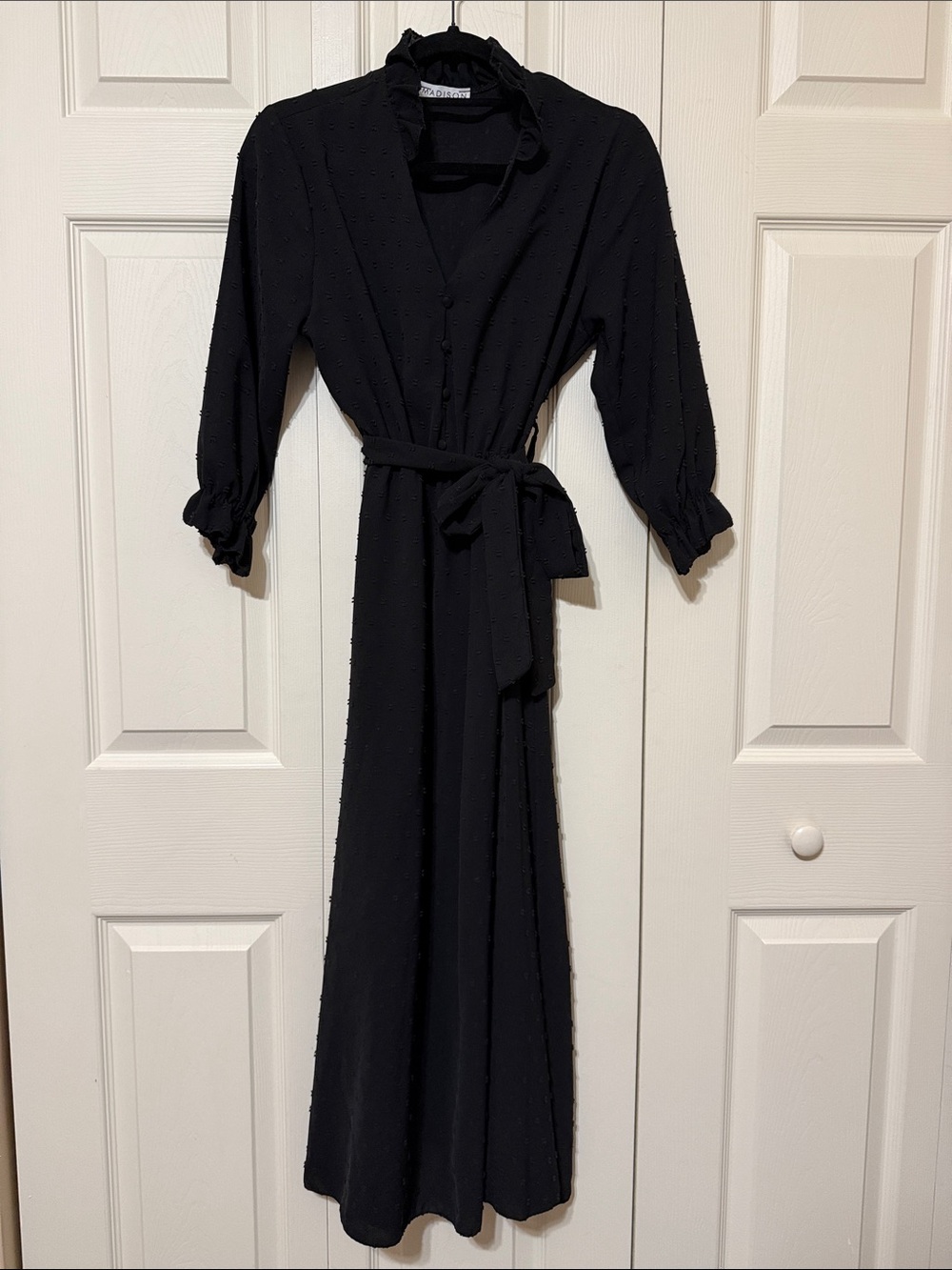 Madison Black Maxi Wrap Dress with Tie Waist